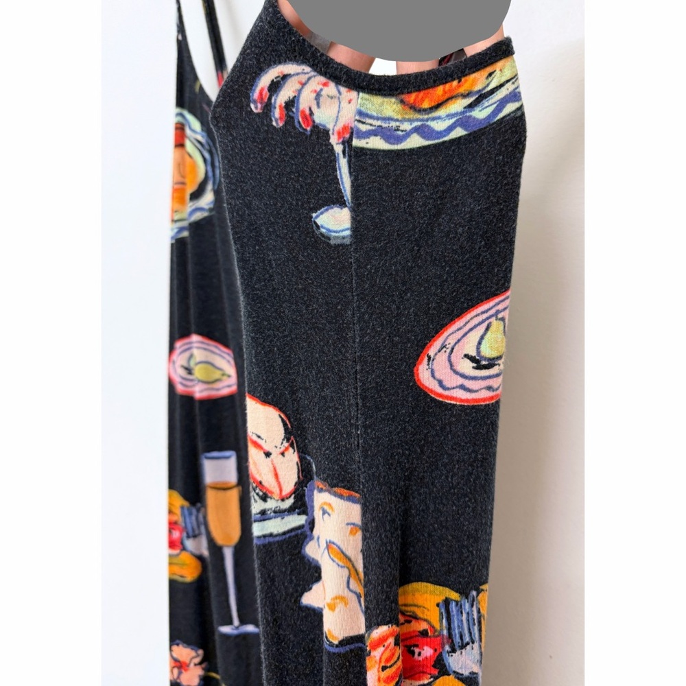 Lisa Says Gah Caviar Set The Table Sofia Slip Dress Food Print Black Candle M - Picture 14 of 14